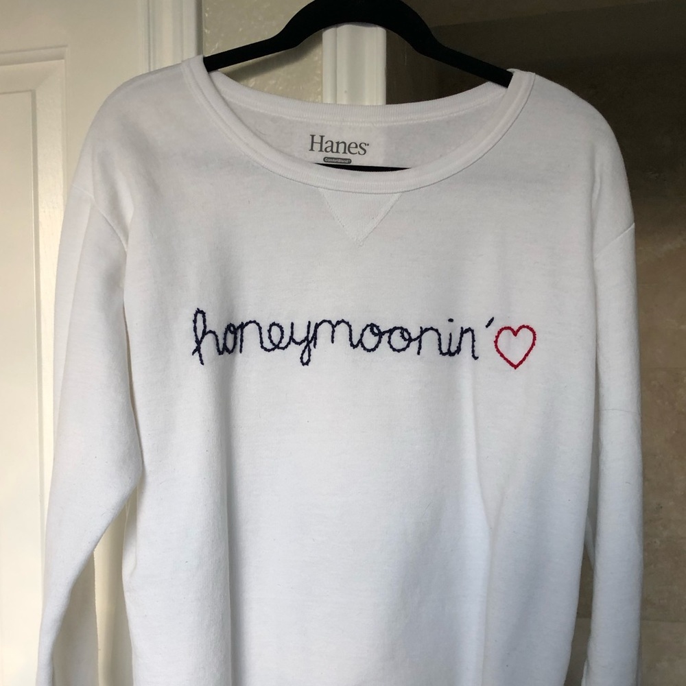 Hand Embroidered, one of a kind Honeymoon Sweatshirt